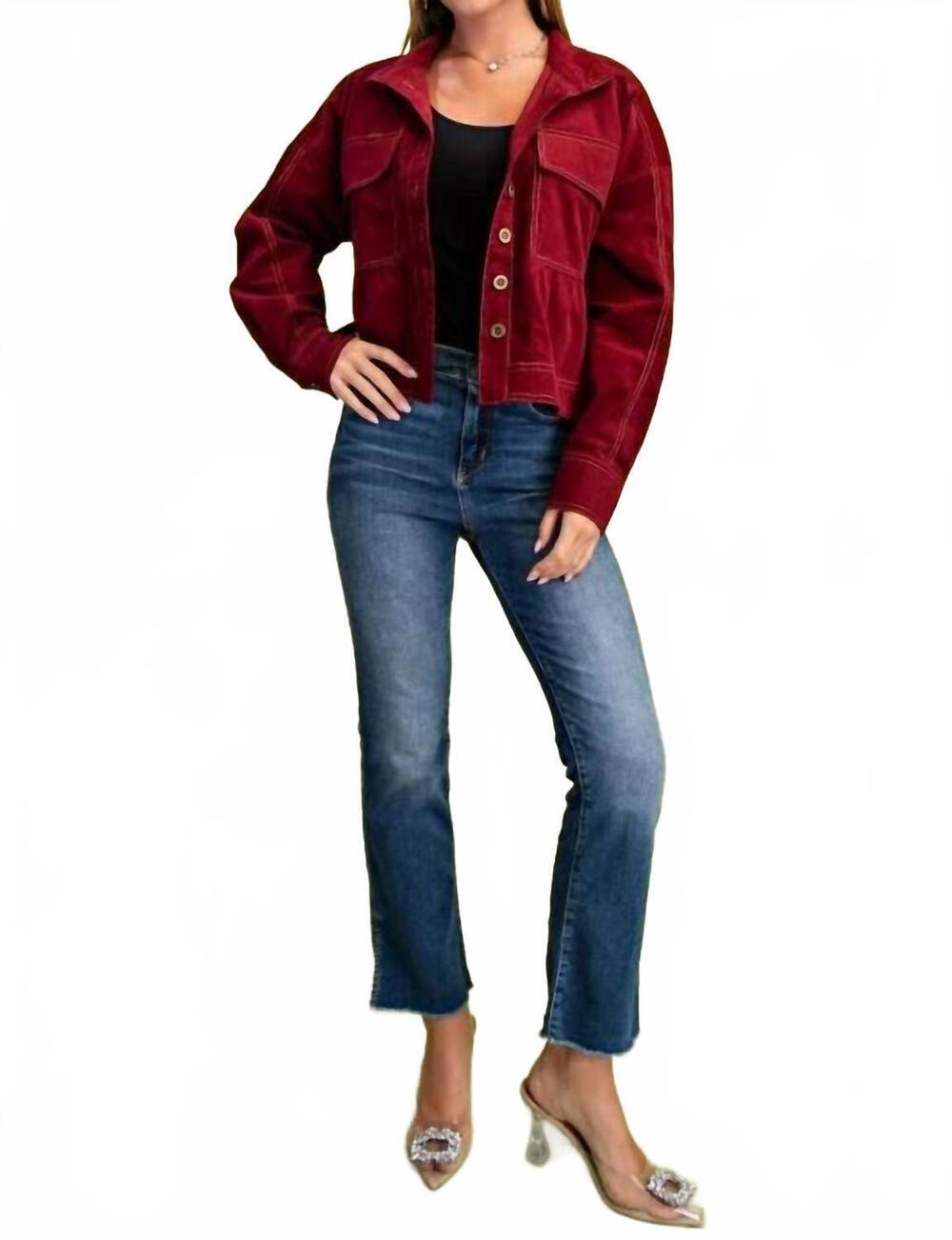 NEW GIGIO corduroy babydoll style button up jacket in burgundy - Picture 5 of 5